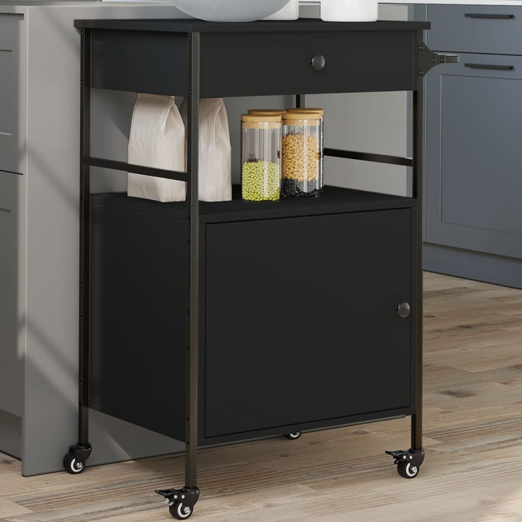 Kitchen Trolley Black 56x43x89,5 cm Engineered Wood