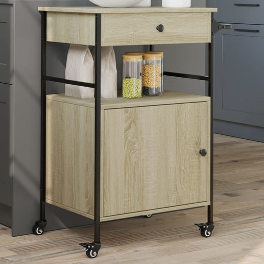 vidaXL Kitchen Trolley Sonoma Oak 56x43x89.5 cm Engineered Wood