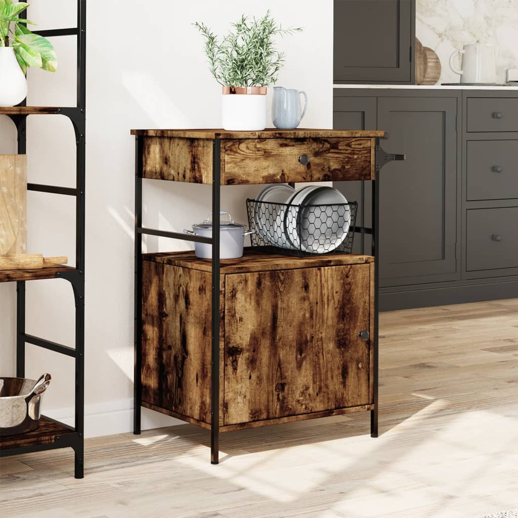 Kitchen Trolley Smoked Oak 56x43x89,5 cm Engineered Wood