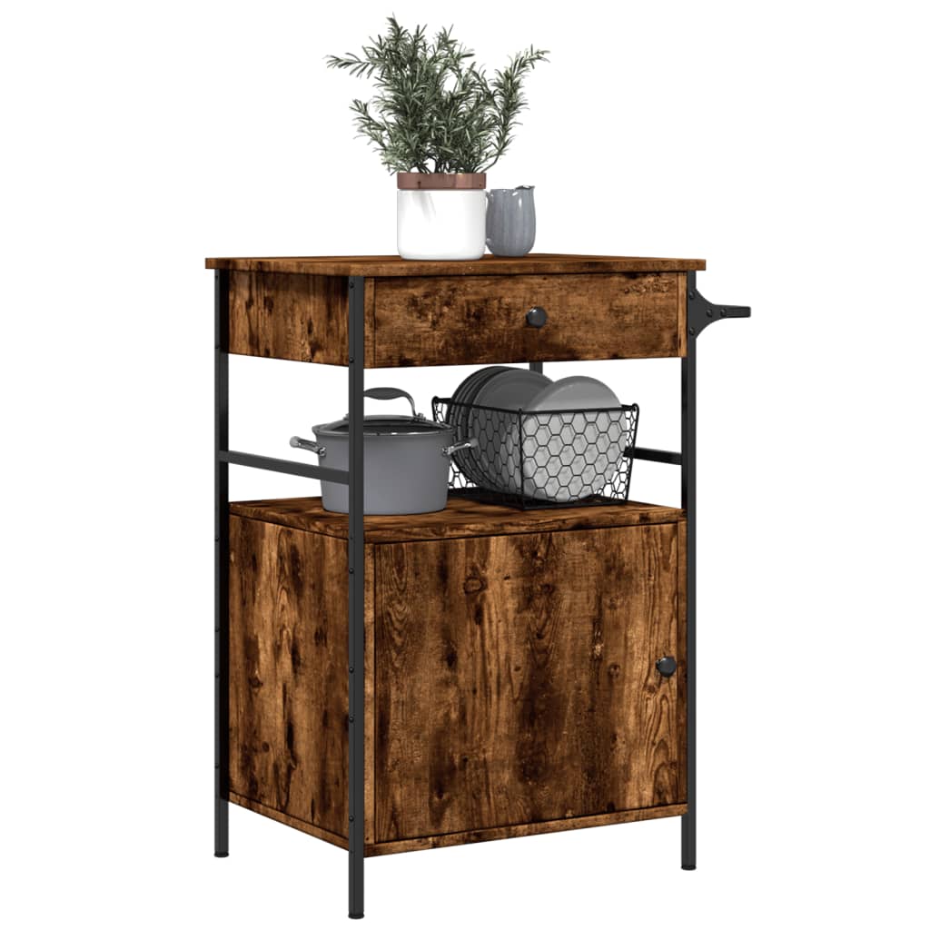 Kitchen Trolley Smoked Oak 56x43x89,5 cm Engineered Wood