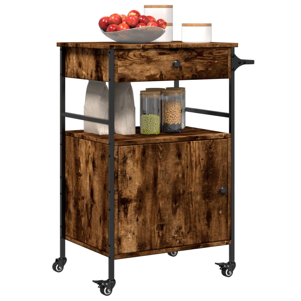 vidaXL Kitchen Trolley Smoked Oak 56x43x89.5 cm Engineered Wood