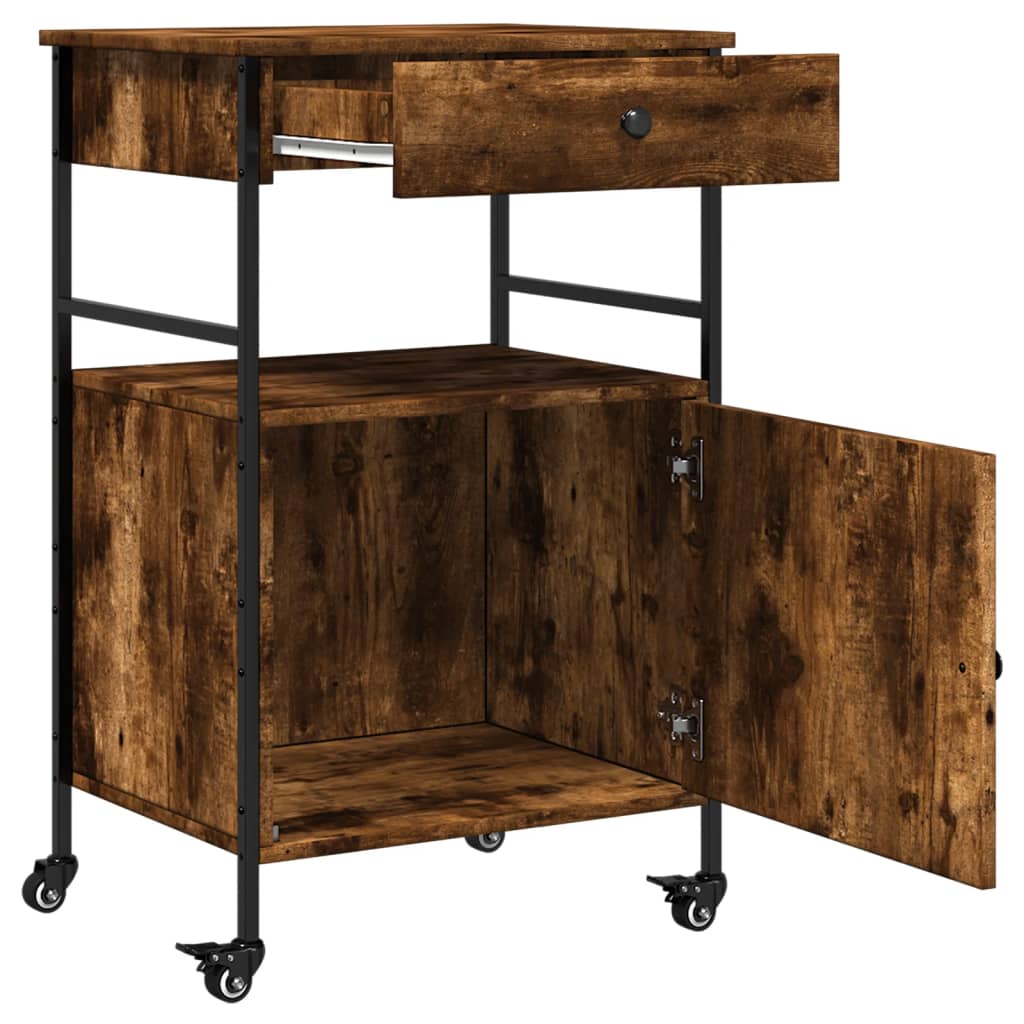 vidaXL Kitchen Trolley Smoked Oak 56x43x89.5 cm Engineered Wood