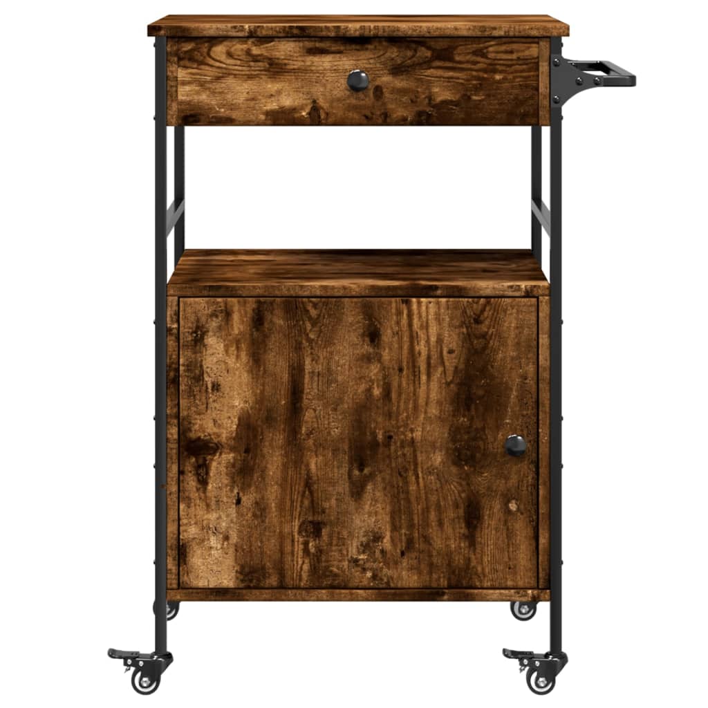 vidaXL Kitchen Trolley Smoked Oak 56x43x89.5 cm Engineered Wood