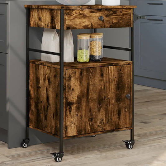 vidaXL Kitchen Trolley Smoked Oak 56x43x89.5 cm Engineered Wood