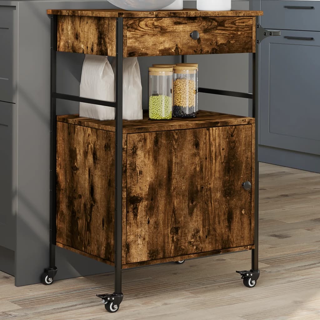 Kitchen Trolley Smoked Oak 56x43x89,5 cm Engineered Wood