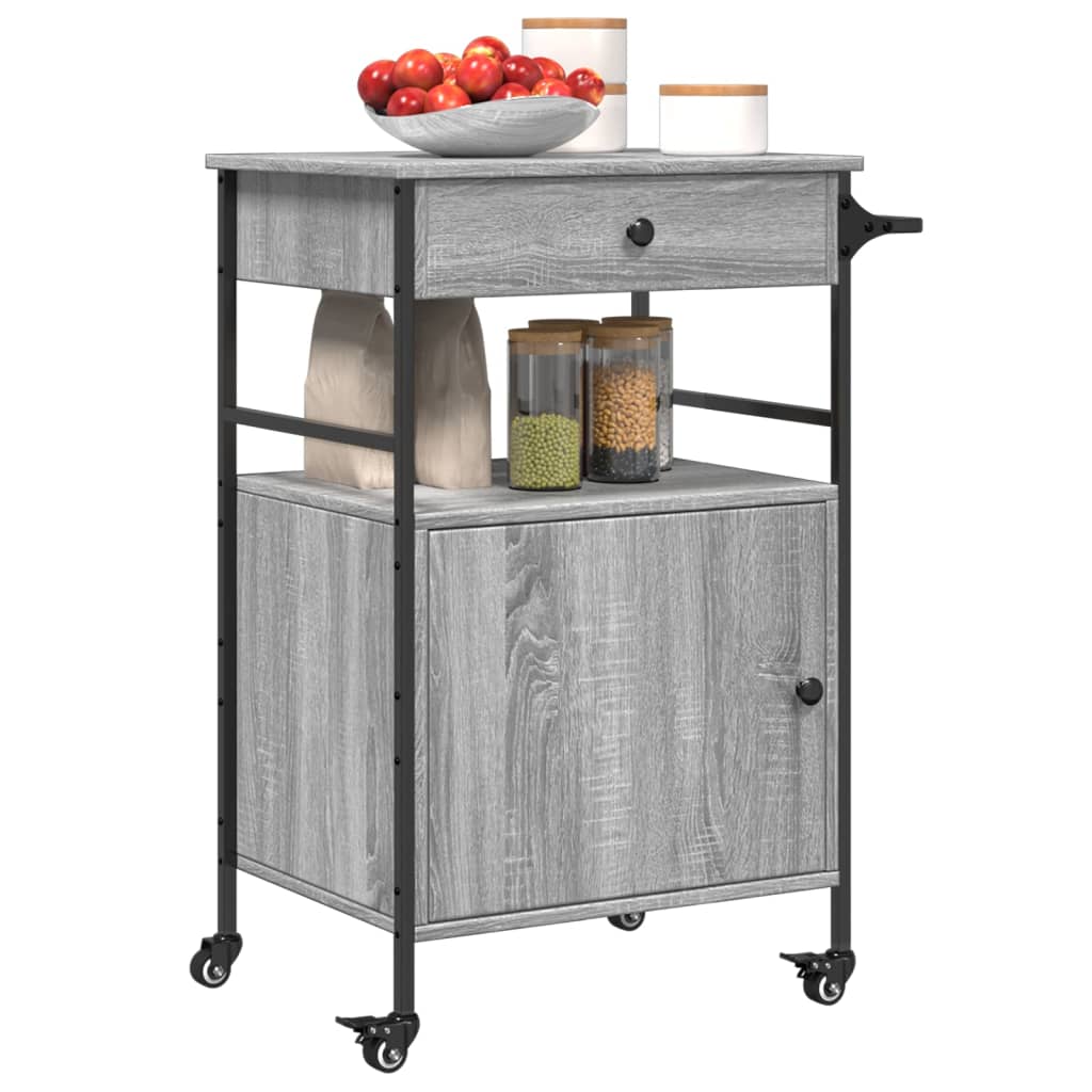 vidaXL Kitchen Trolley Grey Sonoma 56x43x89.5 cm Engineered Wood