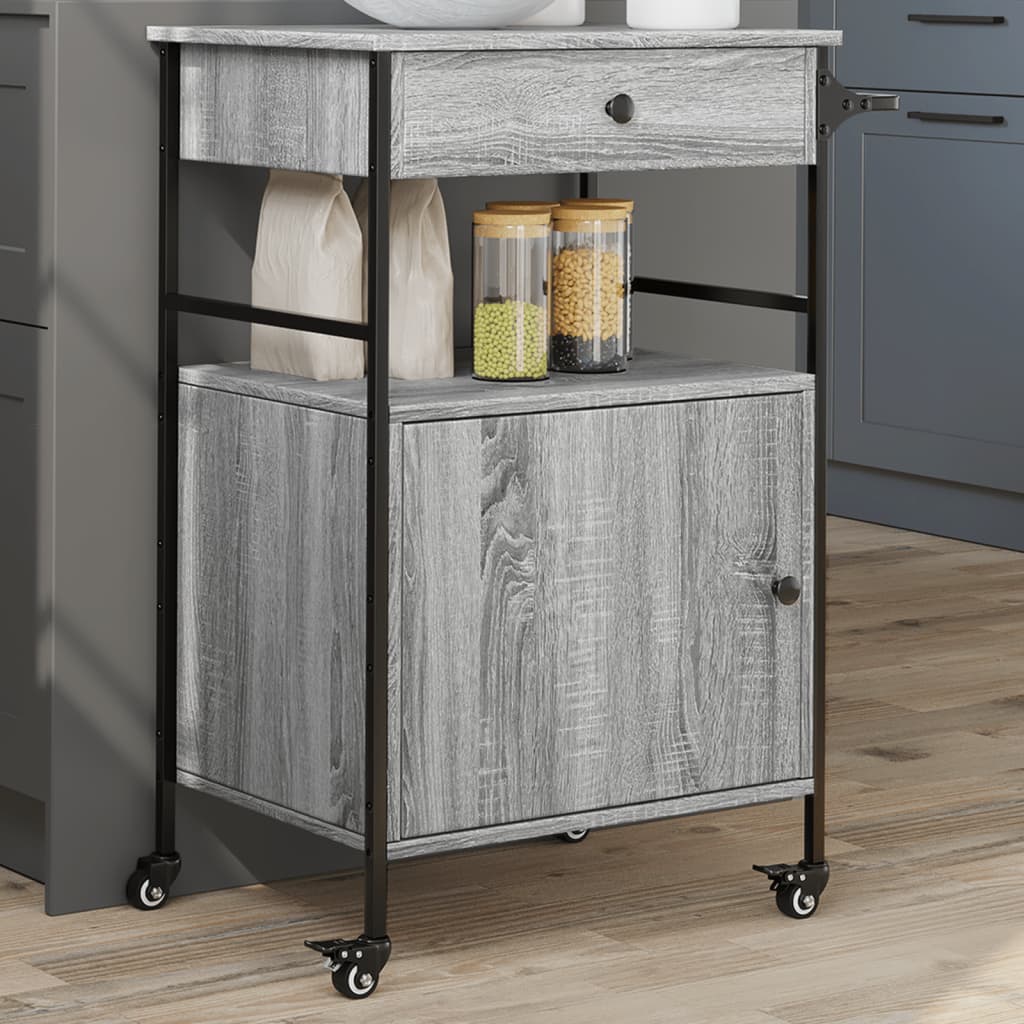 vidaXL Kitchen Trolley Grey Sonoma 56x43x89.5 cm Engineered Wood