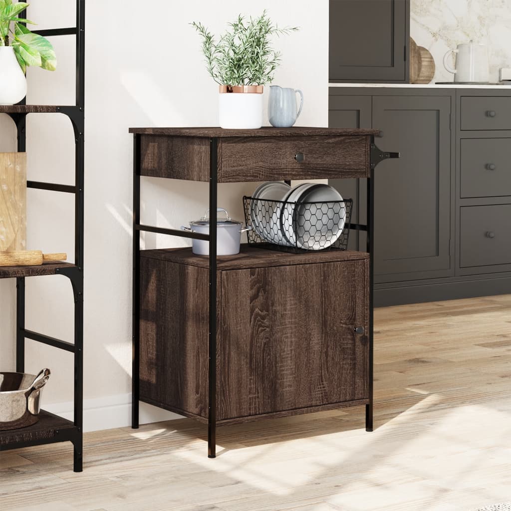 vidaXL Kitchen Trolley Brown Oak 56x43x89.5 cm Engineered Wood