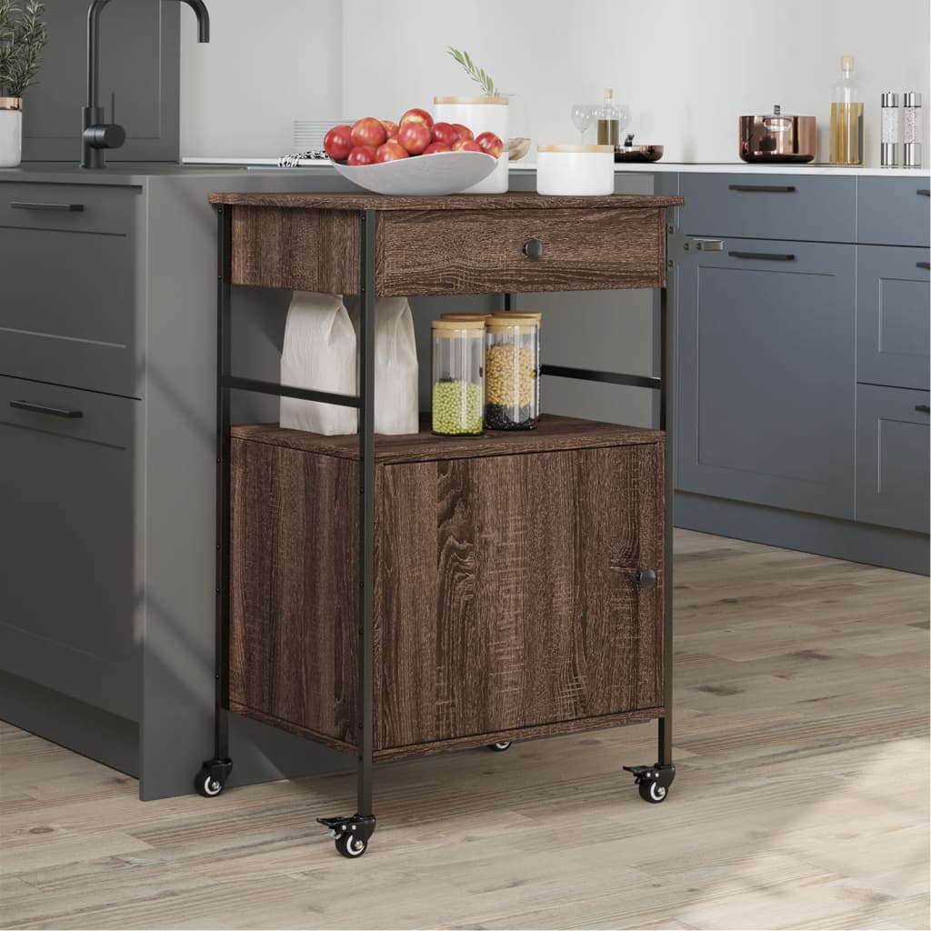 vidaXL Kitchen Trolley Brown Oak 56x43x89.5 cm Engineered Wood