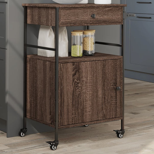 vidaXL Kitchen Trolley Brown Oak 56x43x89.5 cm Engineered Wood