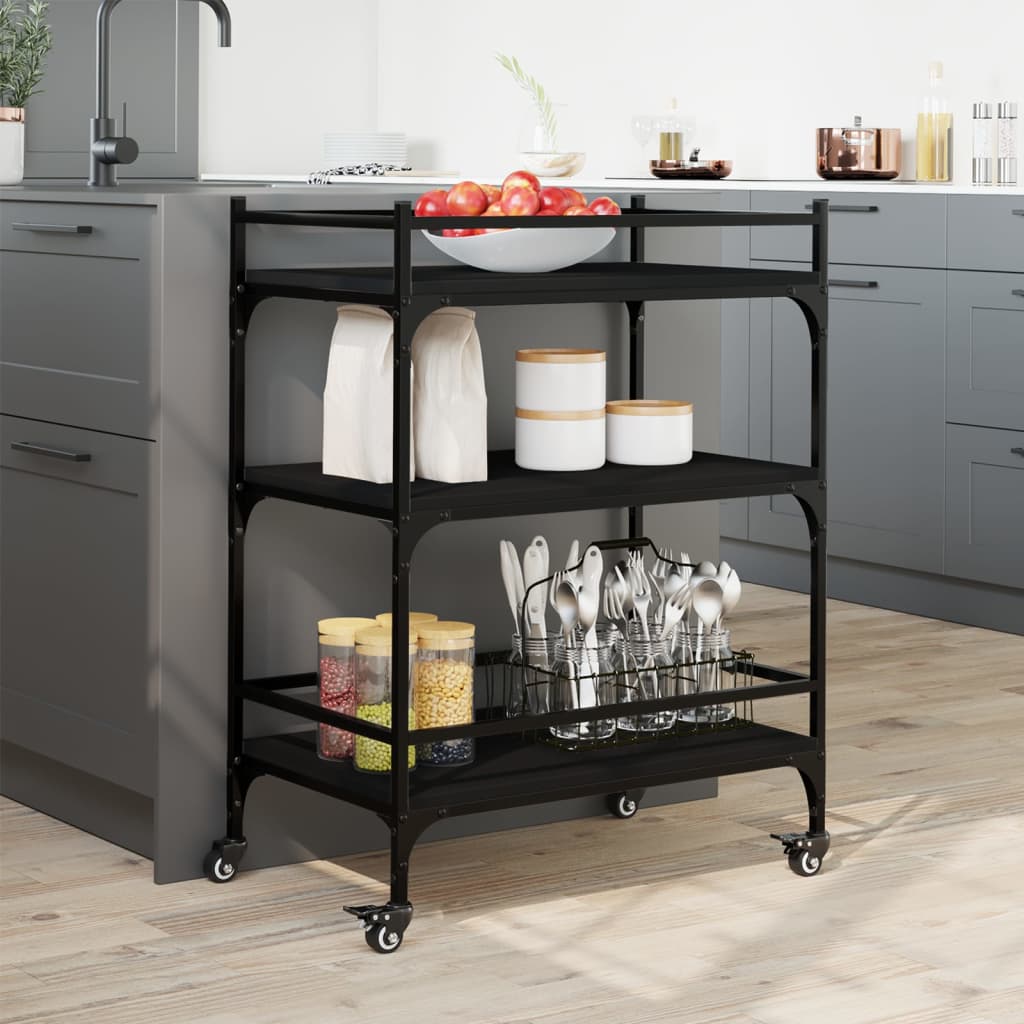 vidaXL Kitchen Trolley Black 65x40x86.5 cm Engineered Wood