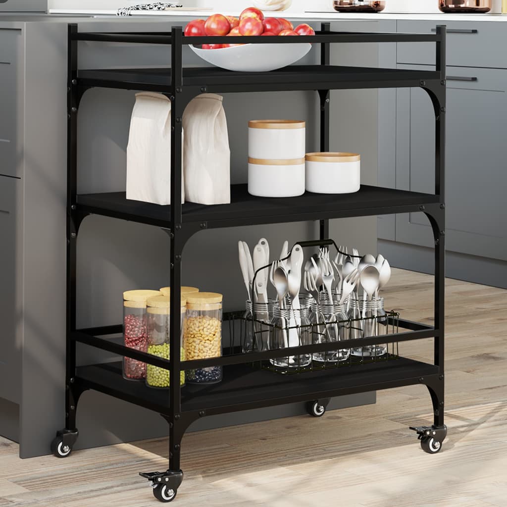 vidaXL Kitchen Trolley Black 65x40x86.5 cm Engineered Wood