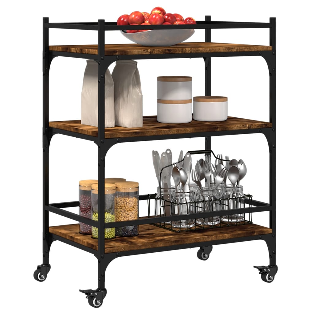 vidaXL Kitchen Trolley Smoked Oak 65x40x86.5 cm Engineered Wood