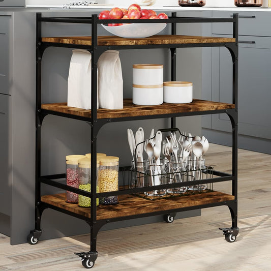 vidaXL Kitchen Trolley Smoked Oak 65x40x86.5 cm Engineered Wood