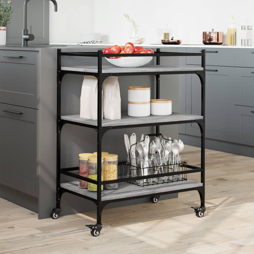 vidaXL Kitchen Trolley Grey Sonoma 65x40x86.5 cm Engineered Wood