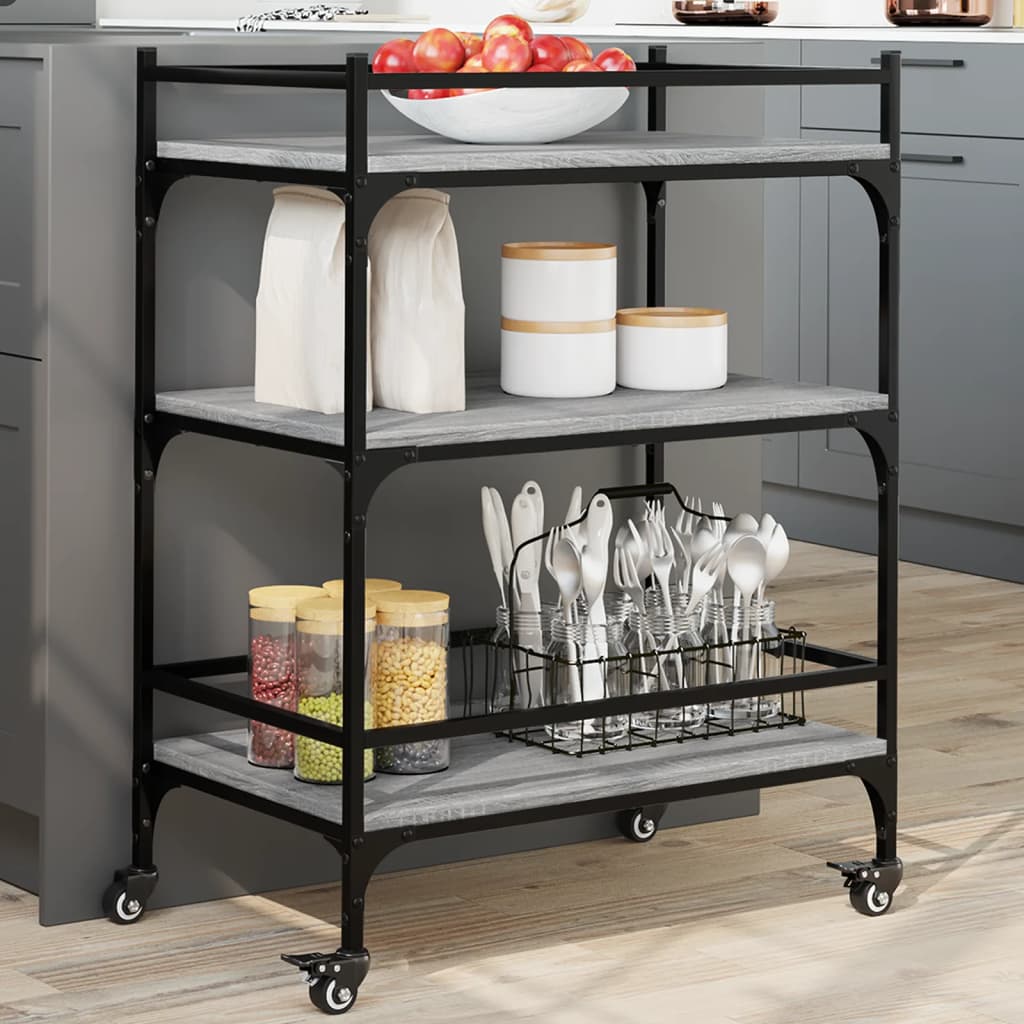 vidaXL Kitchen Trolley Grey Sonoma 65x40x86.5 cm Engineered Wood