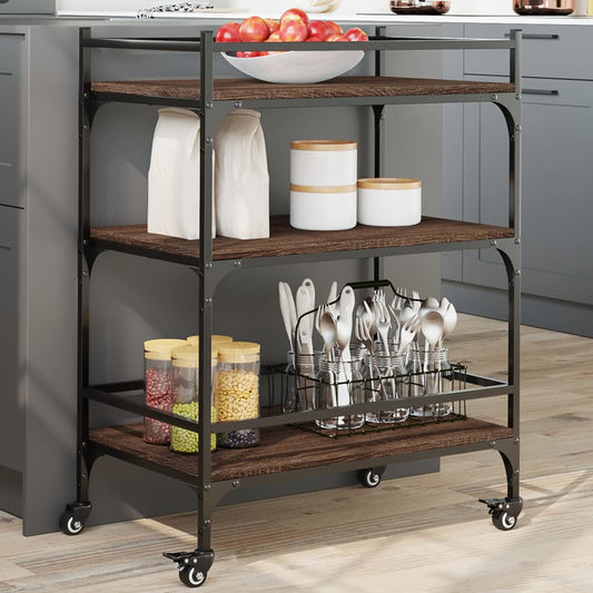 vidaXL Kitchen Trolley Brown Oak 65x40x86.5 cm Engineered Wood