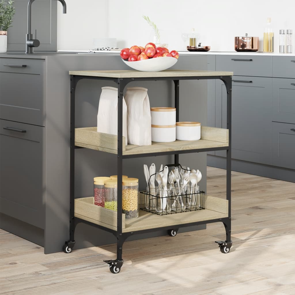 vidaXL Kitchen Trolley Sonoma Oak 60x41x80.5 cm Engineered Wood