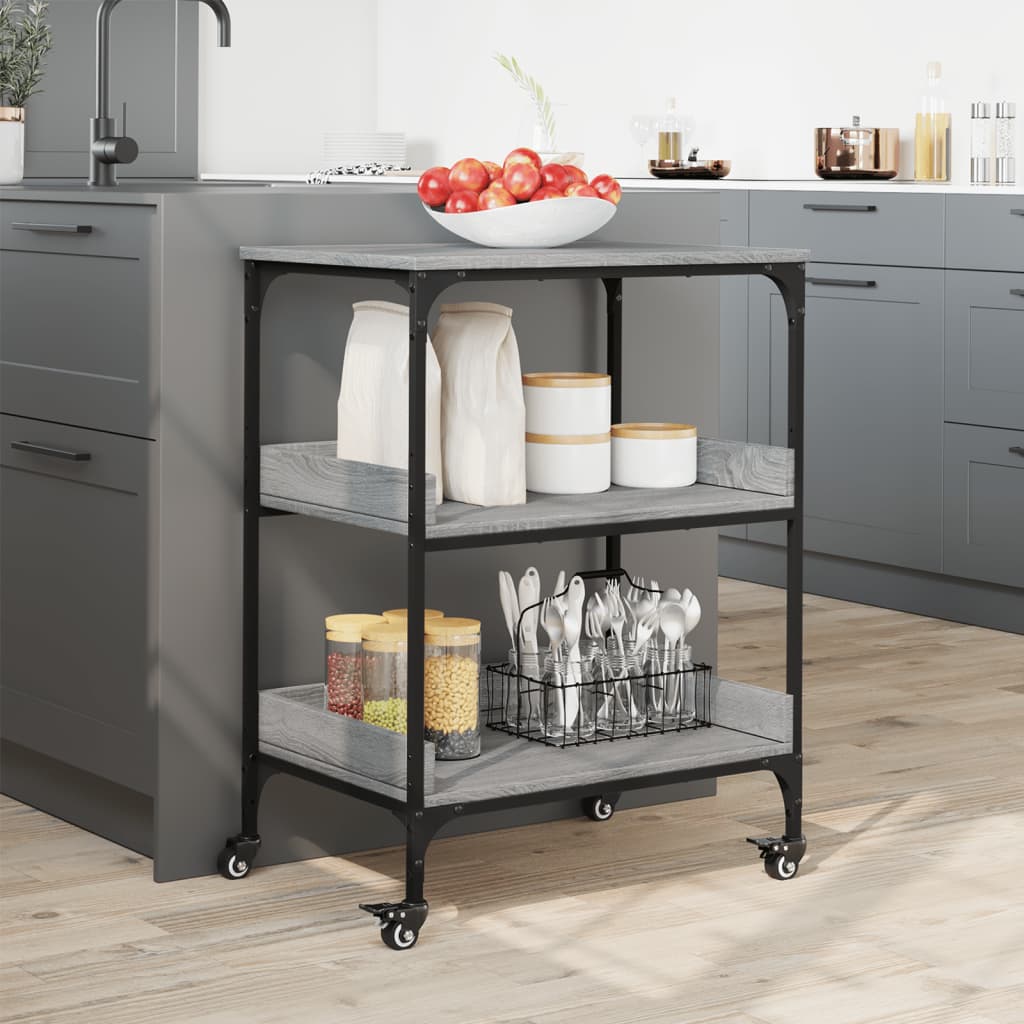 vidaXL Kitchen Trolley Grey Sonoma 60x41x80.5 cm Engineered Wood