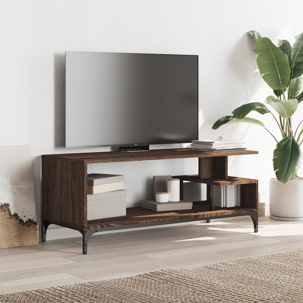 vidaXL TV Cabinet Brown Oak 102x40x41 cm Engineered Wood and Powder-coated Steel