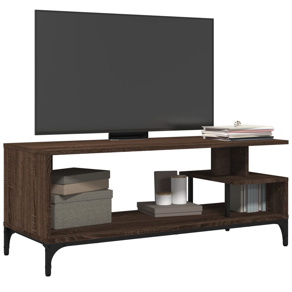 vidaXL TV Cabinet Brown Oak 102x40x41 cm Engineered Wood and Powder-coated Steel