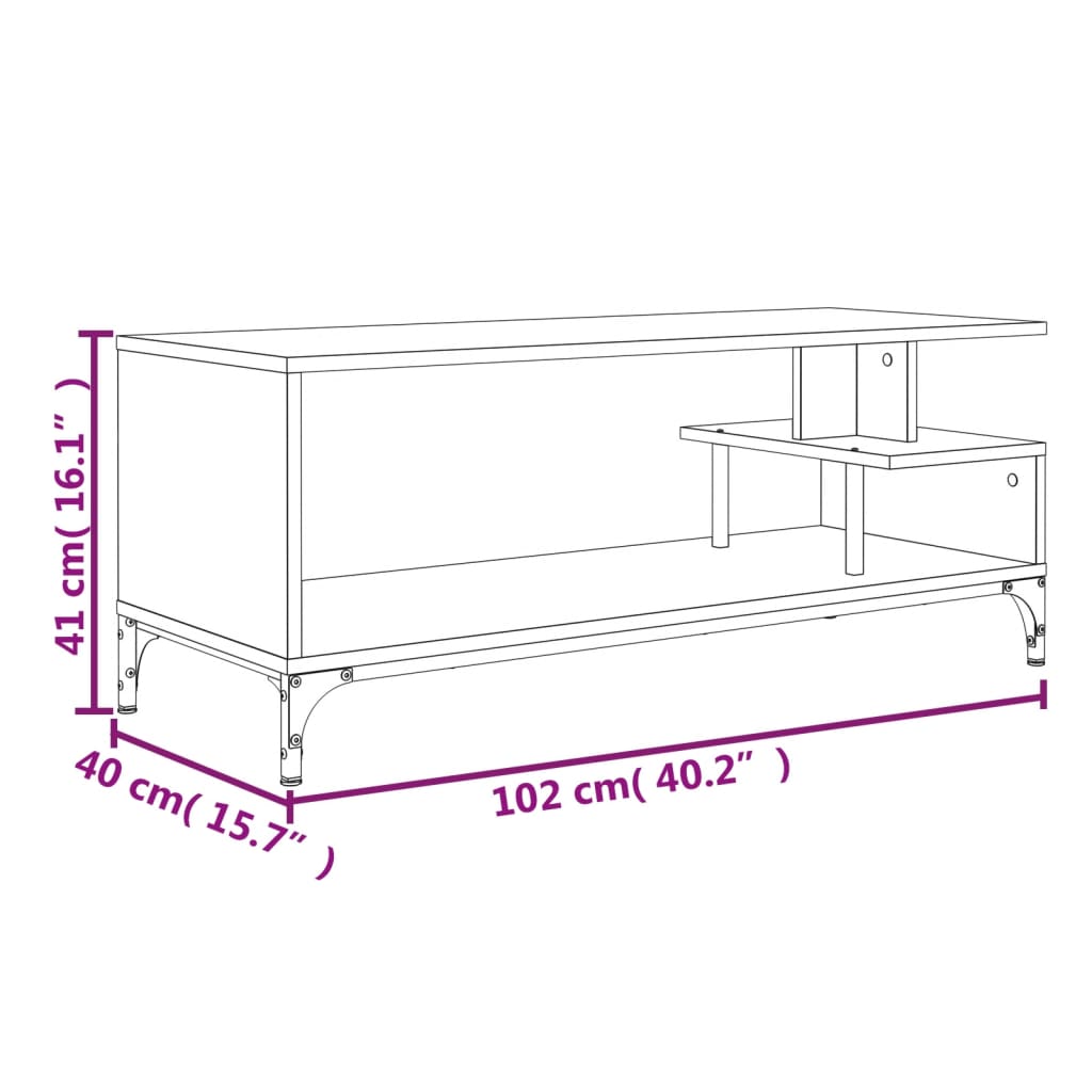 vidaXL TV Cabinet Brown Oak 102x40x41 cm Engineered Wood and Powder-coated Steel