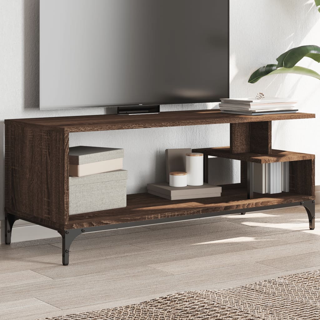 vidaXL TV Cabinet Brown Oak 102x40x41 cm Engineered Wood and Powder-coated Steel