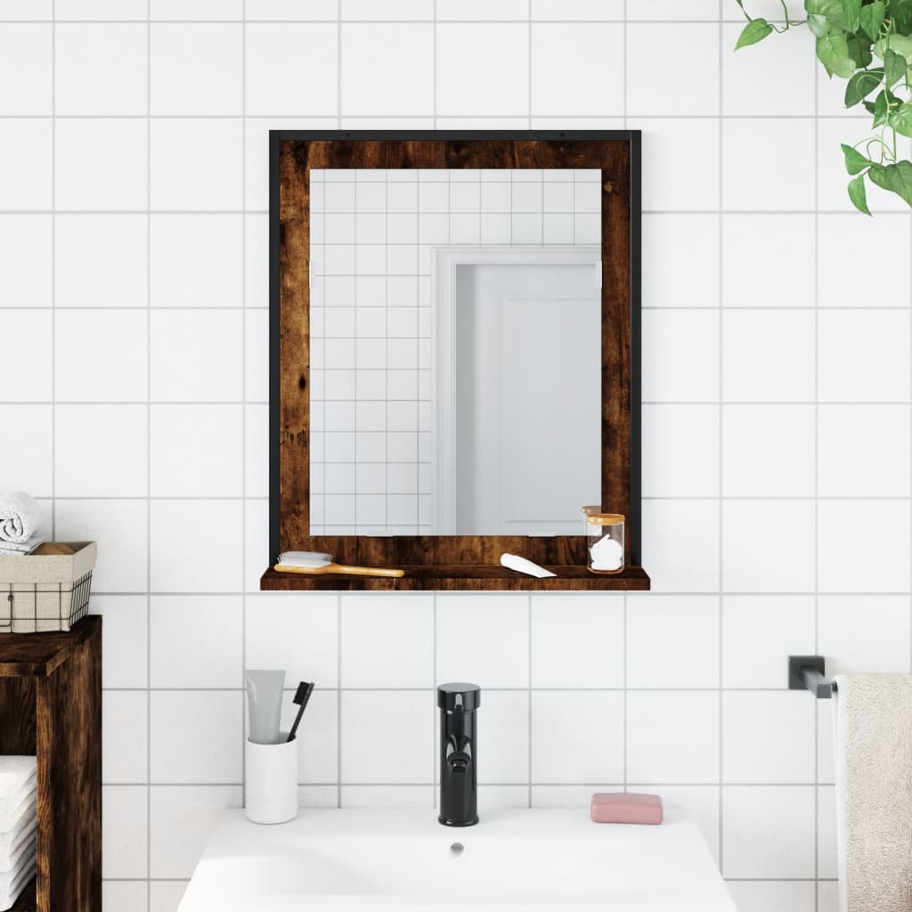 vidaXL Bathroom Mirror with Shelf Smoked Oak 50x12x60 cm Engineered Wood