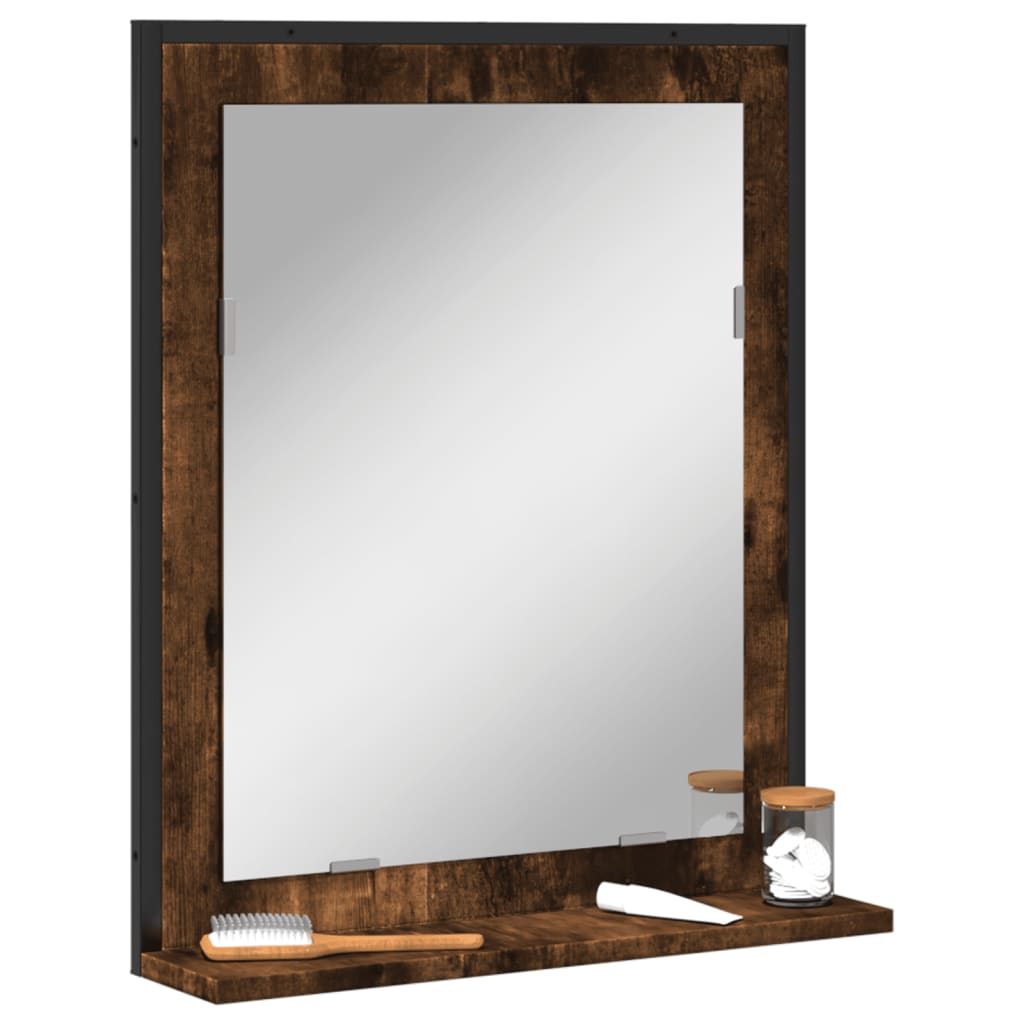 vidaXL Bathroom Mirror with Shelf Smoked Oak 50x12x60 cm Engineered Wood