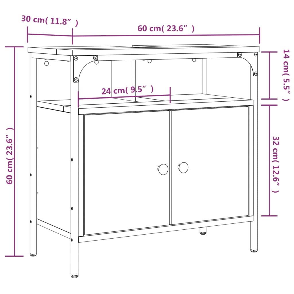 vidaXL Bathroom Sink Cabinet Black 60x30x60 cm Engineered Wood