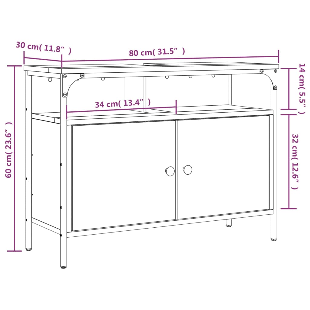 vidaXL Bathroom Sink Cabinet Sonoma Oak 80x30x60 cm Engineered Wood