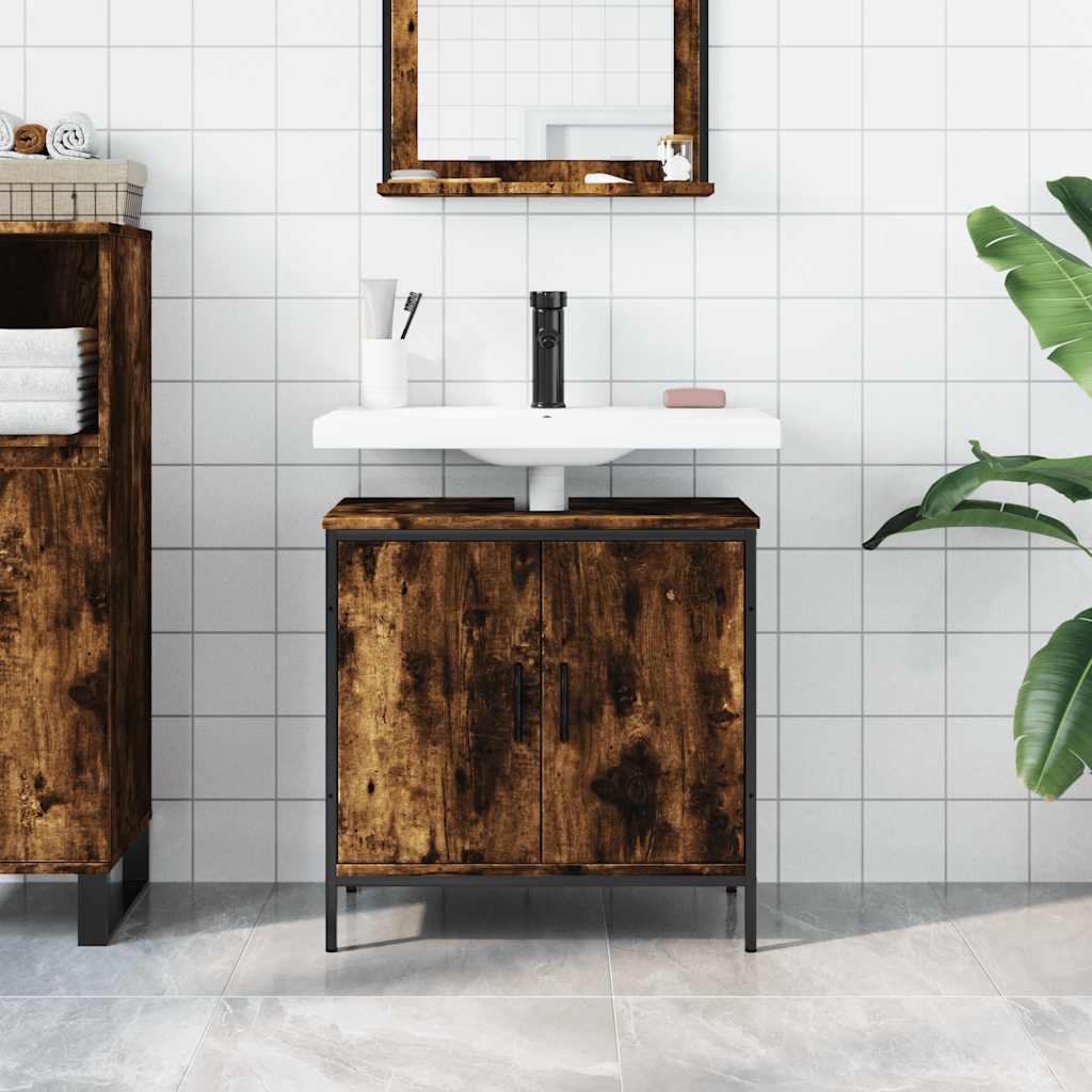 Bathroom Sink Cabinet Smoked Oak 60x30x60 cm Engineered Wood