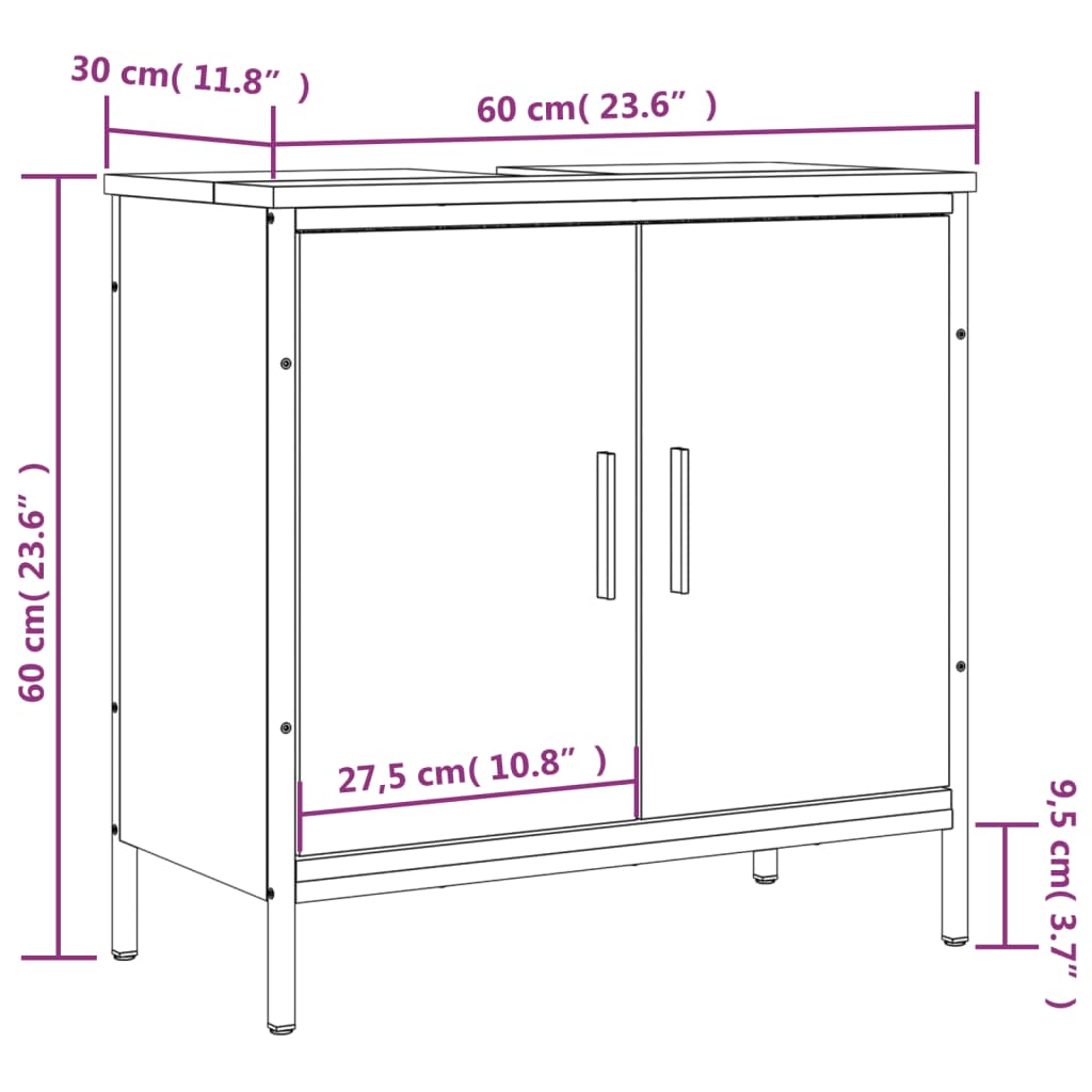 vidaXL Bathroom Sink Cabinet Grey Sonoma 60x30x60 cm Engineered Wood