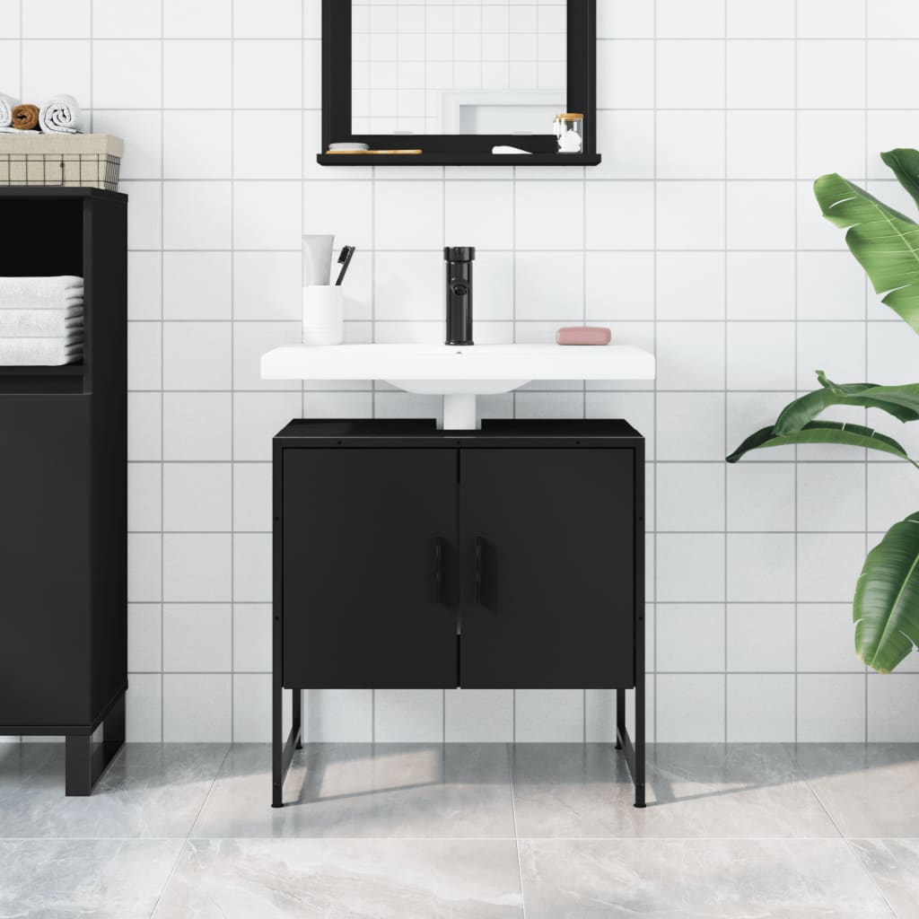 vidaXL Bathroom Sink Cabinet Black 60x33x60 cm Engineered Wood