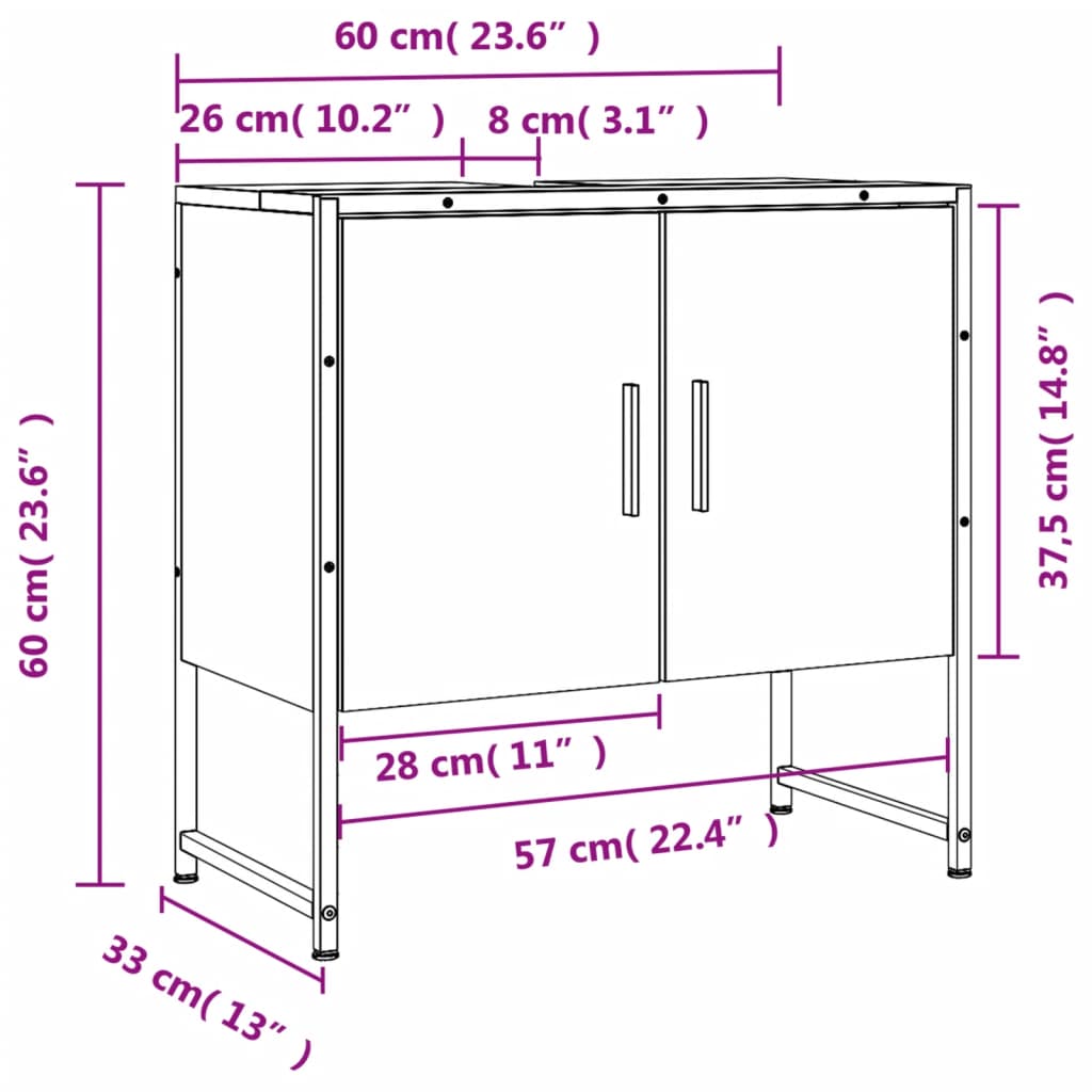 vidaXL Bathroom Sink Cabinet Black 60x33x60 cm Engineered Wood