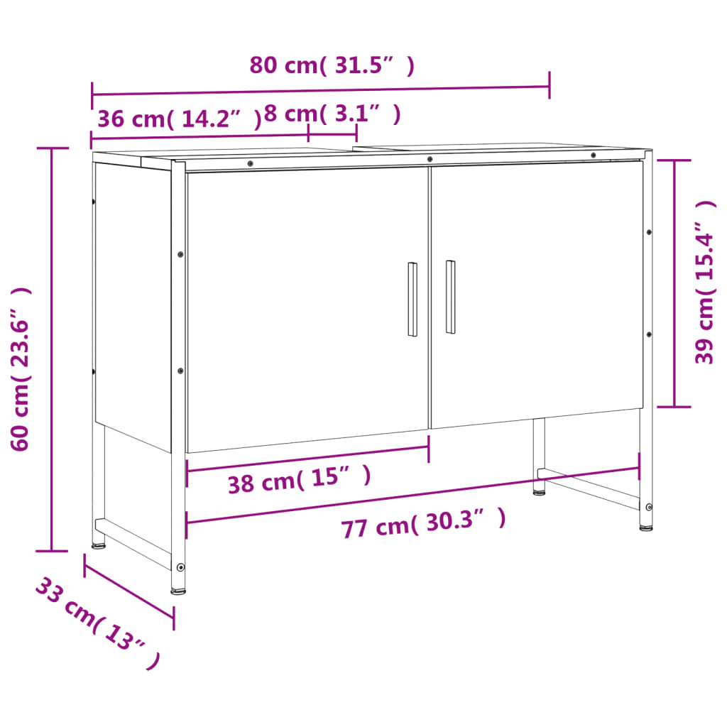 vidaXL Bathroom Sink Cabinet Sonoma Oak 80x33x60 cm Engineered Wood