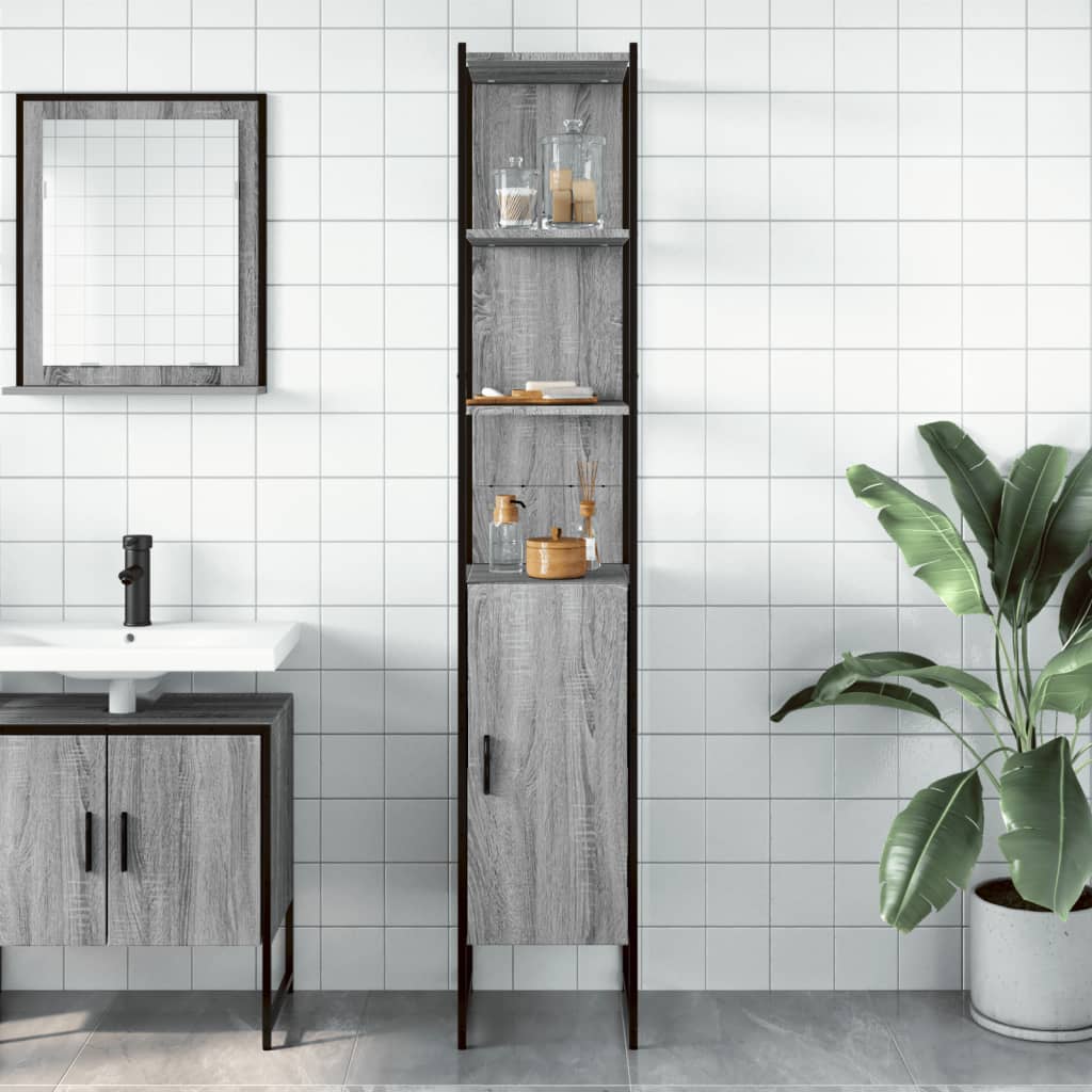 Bathroom Cabinet Grey Sonoma 33x33x185,5 cm Engineered Wood