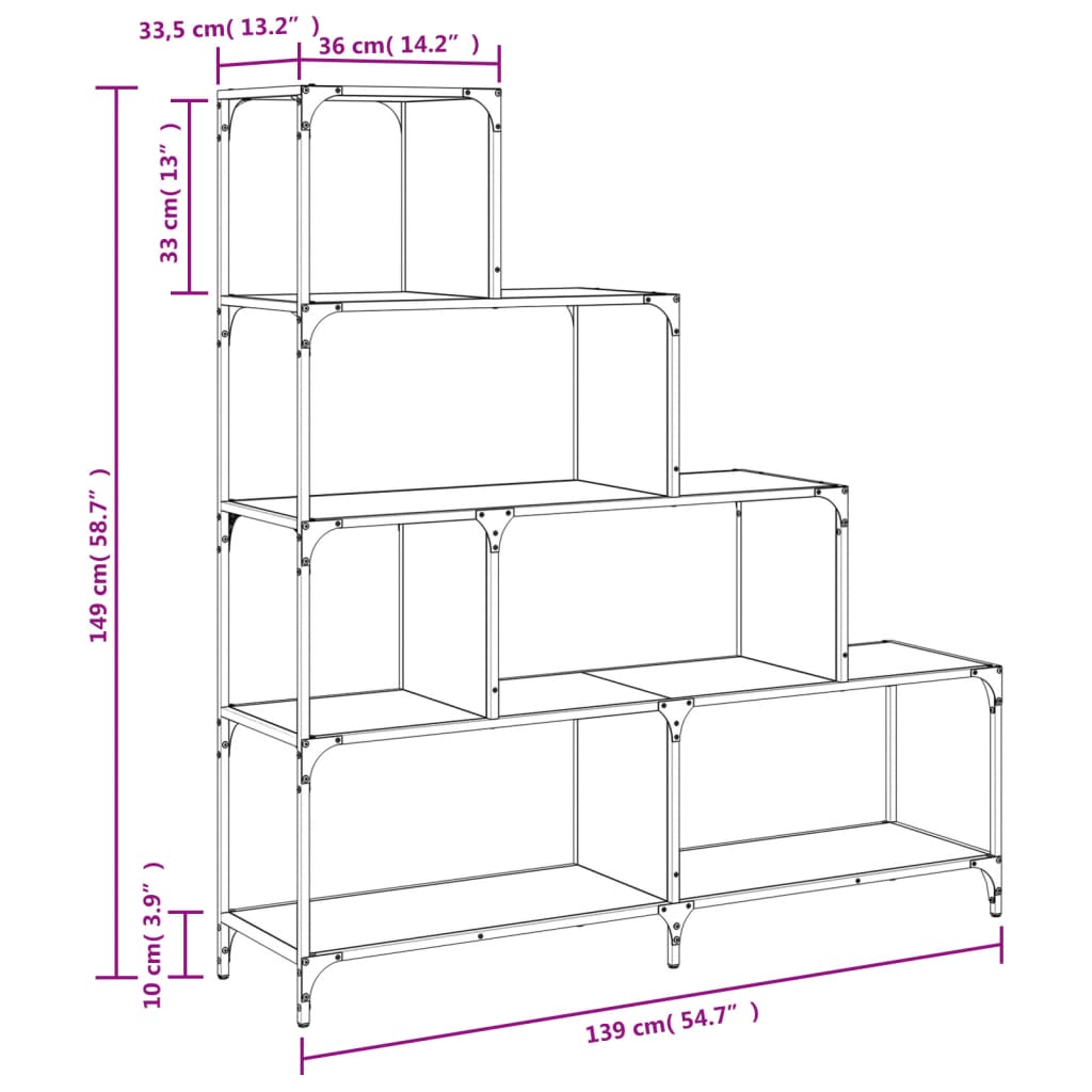 Bookcase 4-Stair Black 139x33,5x149 cm Engineered Wood