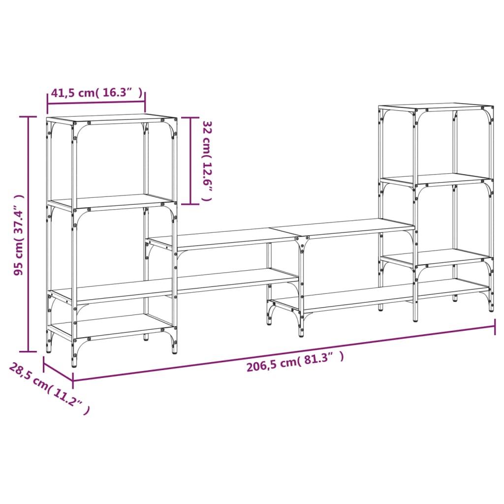 TV Cabinet Grey Sonoma 206,5x28,5x95 cm Engineered Wood