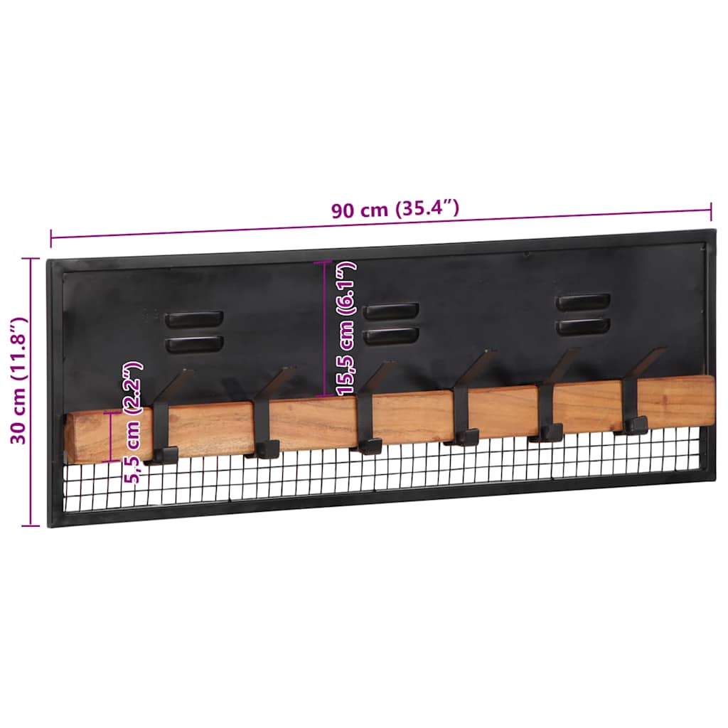 Wall-mounted Coat Rack 90x11x30 cm Solid Wood Mango