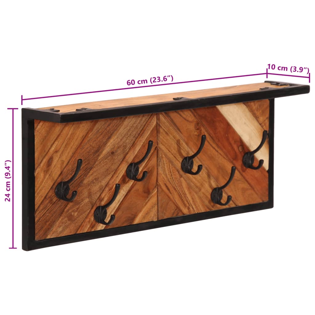 vidaXL Wall-mounted Coat Rack with 6 Hooks Solid Wood Acacia