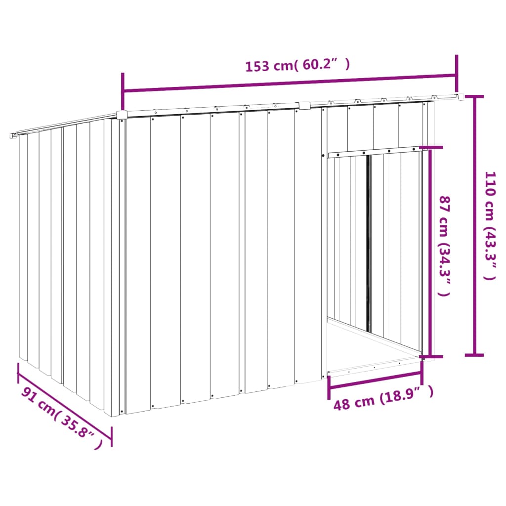 vidaXL Dog House with Roof Anthracite 153x91x110 cm Galvanised Steel