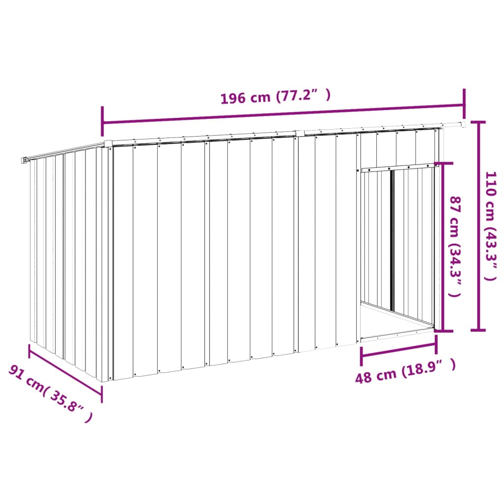 vidaXL Dog House with Roof Anthracite 196x91x110 cm Galvanised Steel