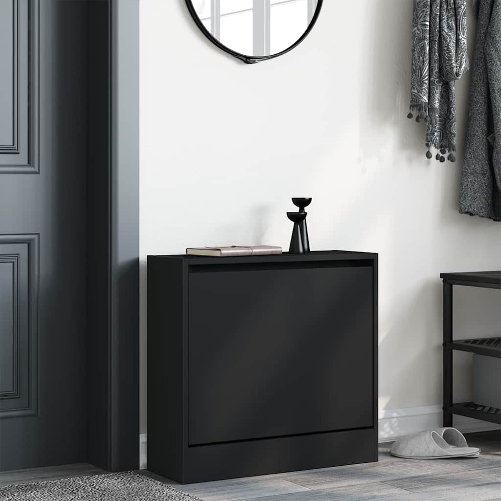 Shoe Cabinet | Black | Engineered Wood | Compact | Shoe Cabinet