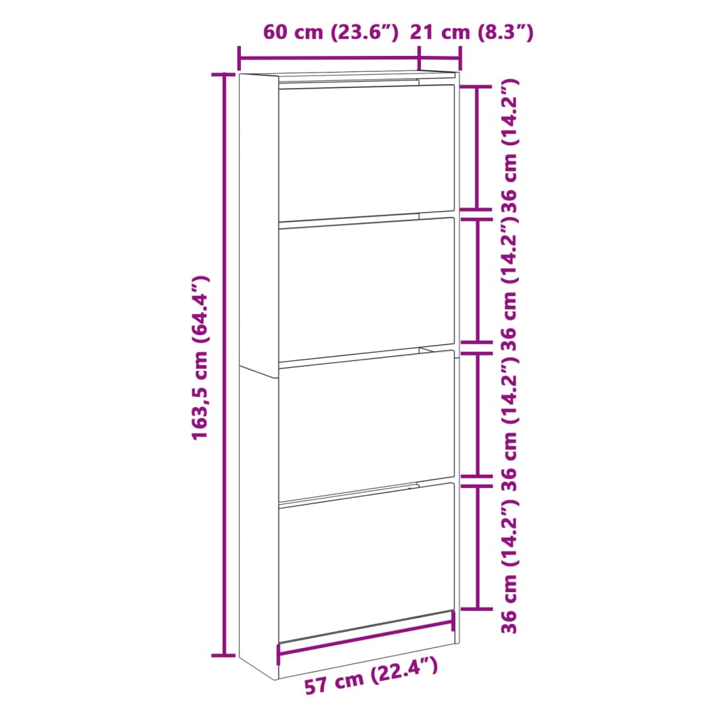 Shoe Cabinet Brown Oak 60x21x163,5 cm Engineered Wood