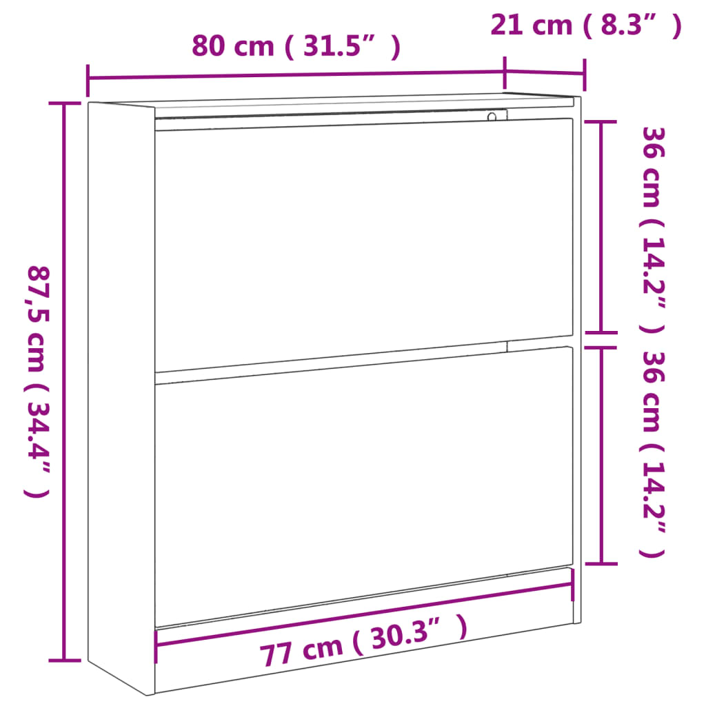Shoe Cabinet White 80x21x87,5 cm Engineered Wood
