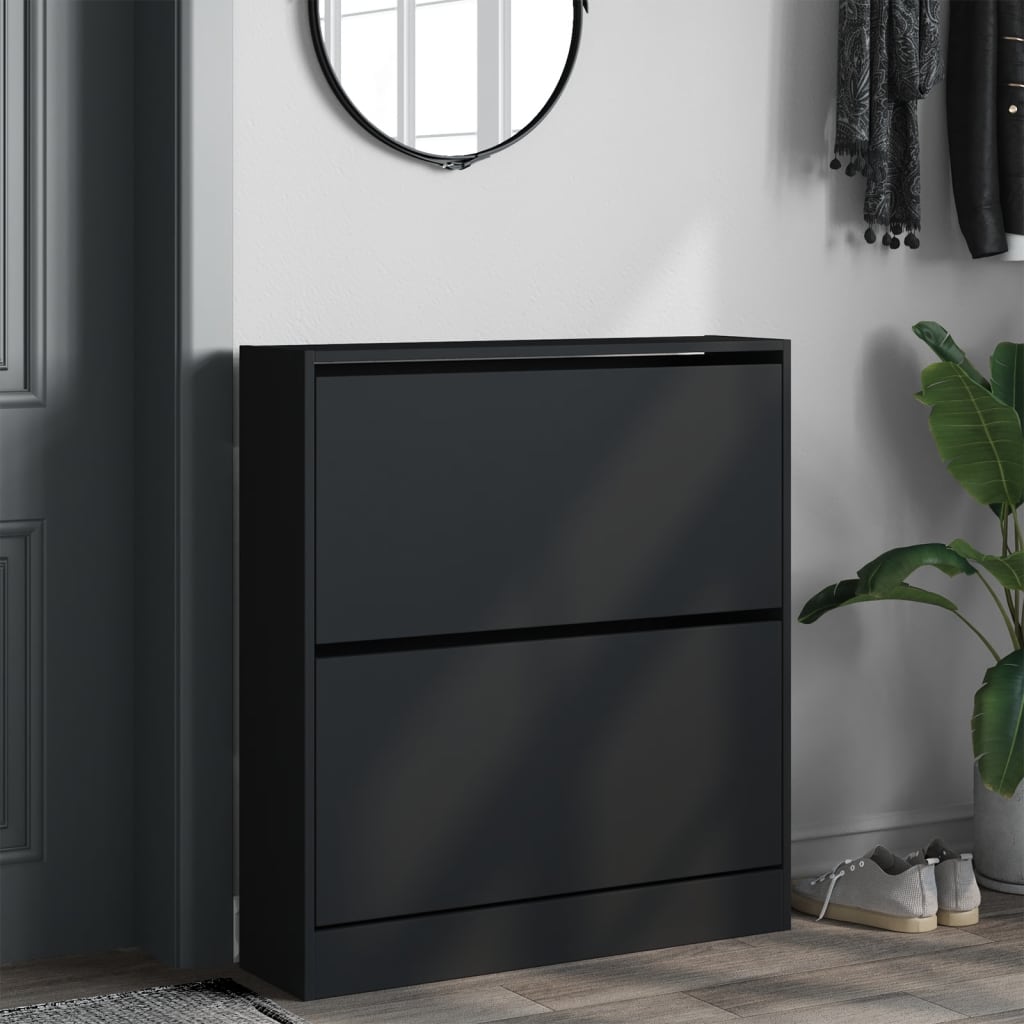 vidaXL Shoe Cabinet Black 80x21x87.5 cm Engineered Wood