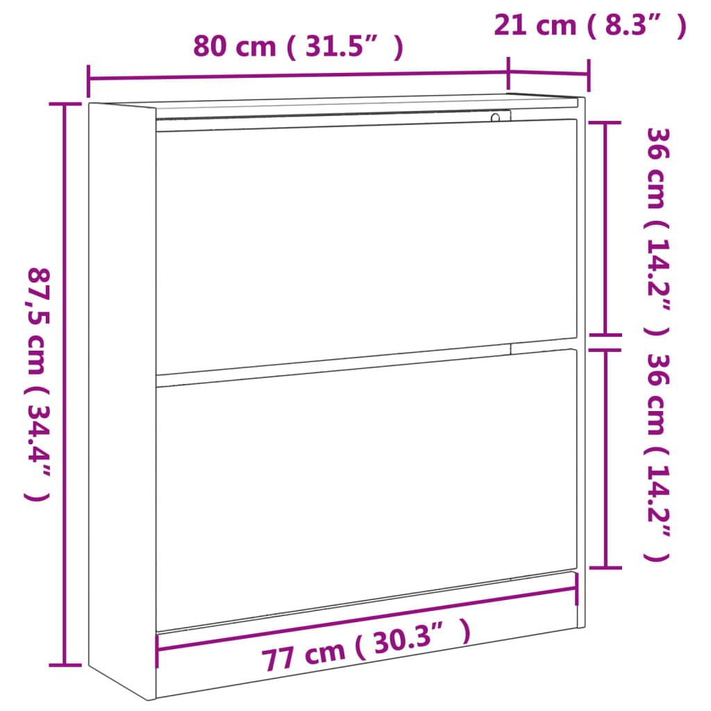 vidaXL Shoe Cabinet Black 80x21x87.5 cm Engineered Wood