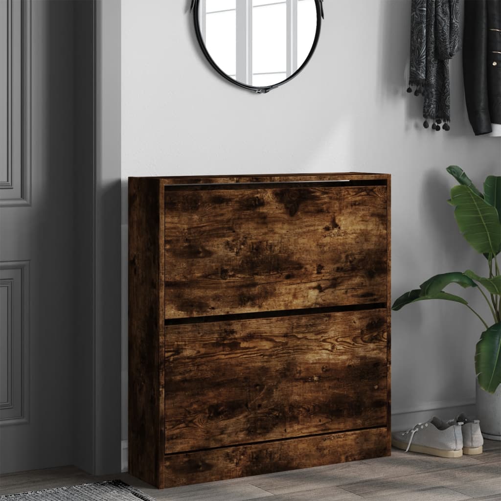 Shoe Cabinet Smoked Oak 80x21x87,5 cm Engineered Wood