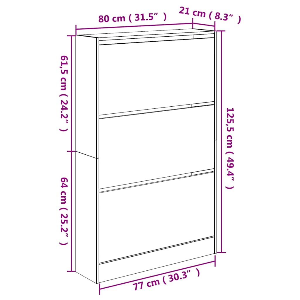 Shoe Cabinet Black 80x21x125,5 cm Engineered Wood